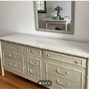 Thomasville Allegro faux bamboo triple dresser And Mirror
